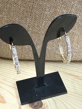 Gold Hoop Earrings with Clear Crystals - Women Jewelry sterling 925